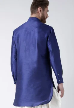 Solid Color Dupion Silk Short Kurta in Royal Blue