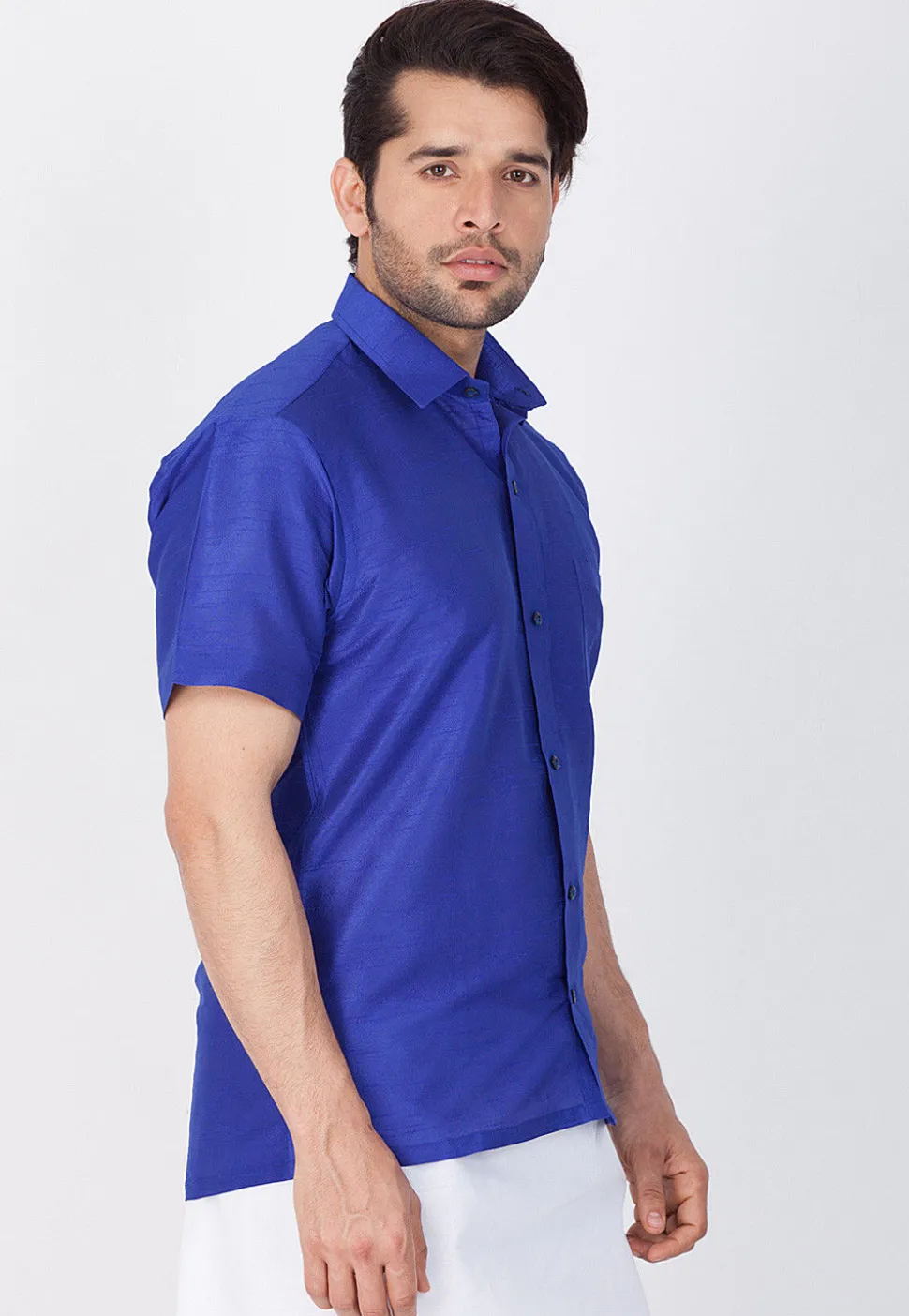 Solid Color Dupion Silk Shirt in Royal Blue