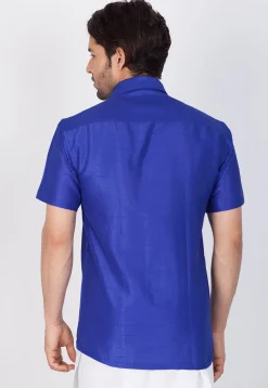 Solid Color Dupion Silk Shirt in Royal Blue