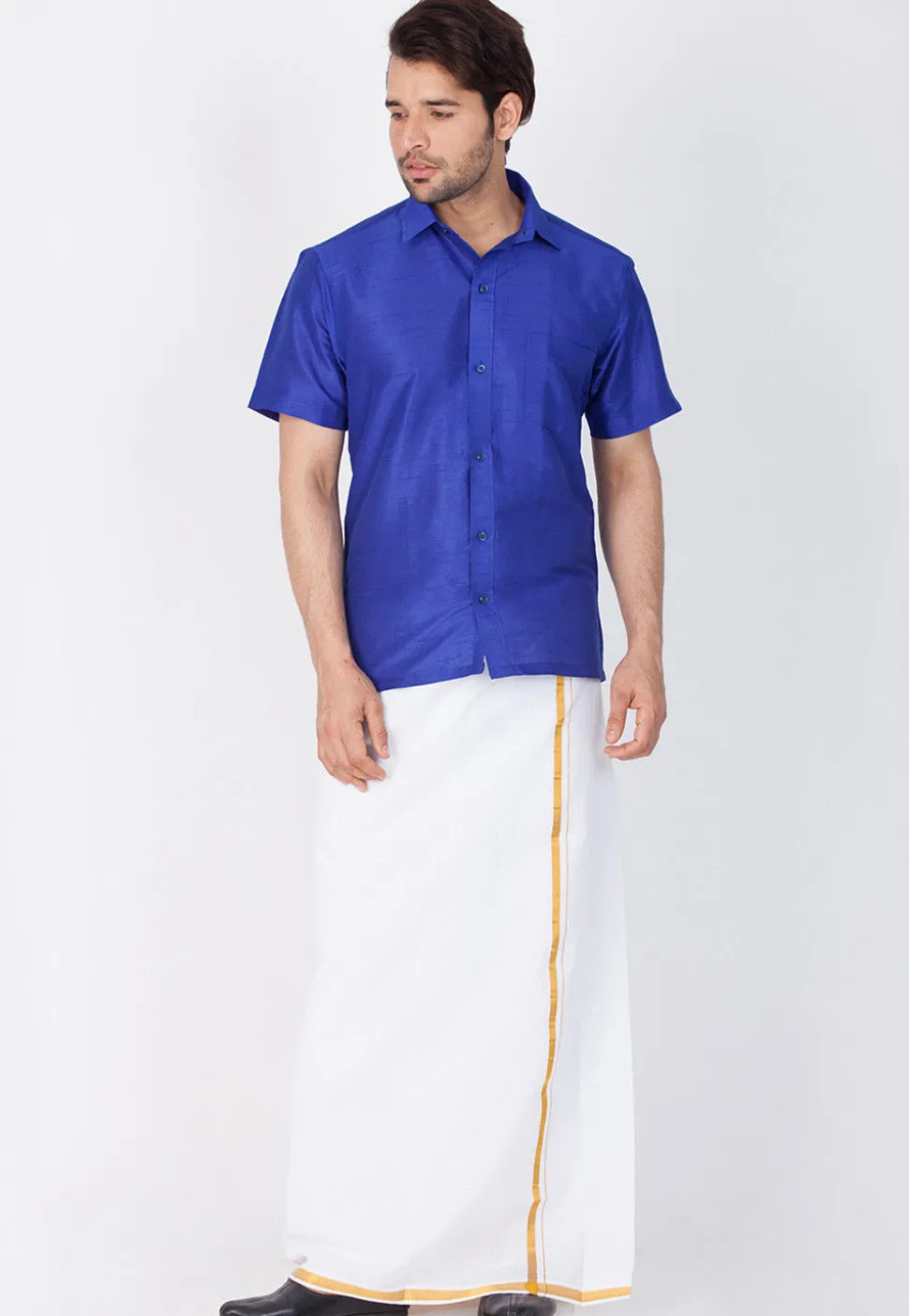 Solid Color Dupion Silk Shirt in Royal Blue