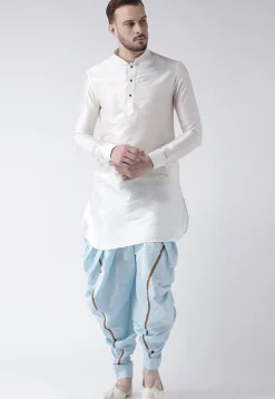 Solid Color Dupion Silk Short Dhoti Kurta in Off White