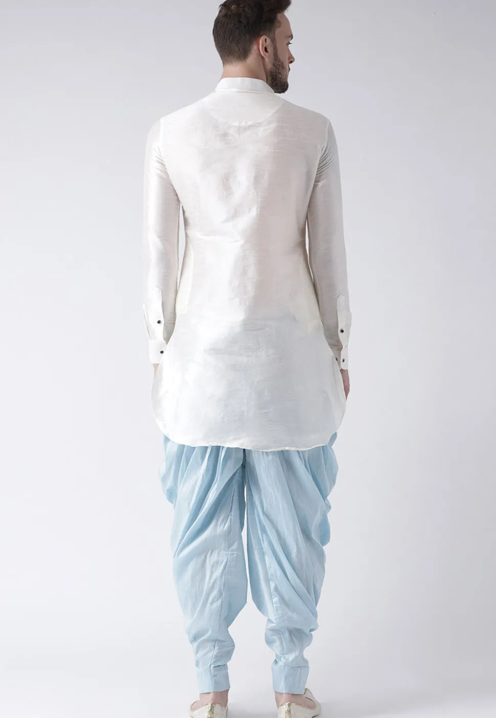 Solid Color Dupion Silk Short Dhoti Kurta in Off White