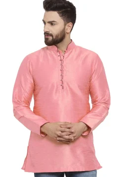 Solid Color Dupion Silk Short Kurta in Pink