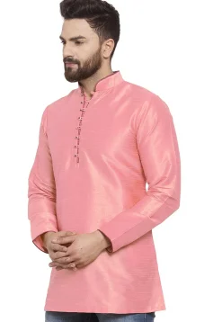 Solid Color Dupion Silk Short Kurta in Pink