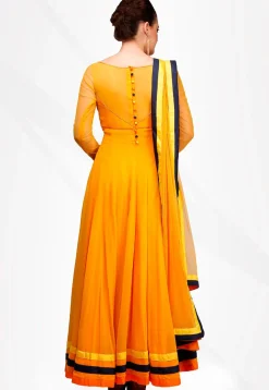 Solid Color Georgette Anarkali Suit in Yellow