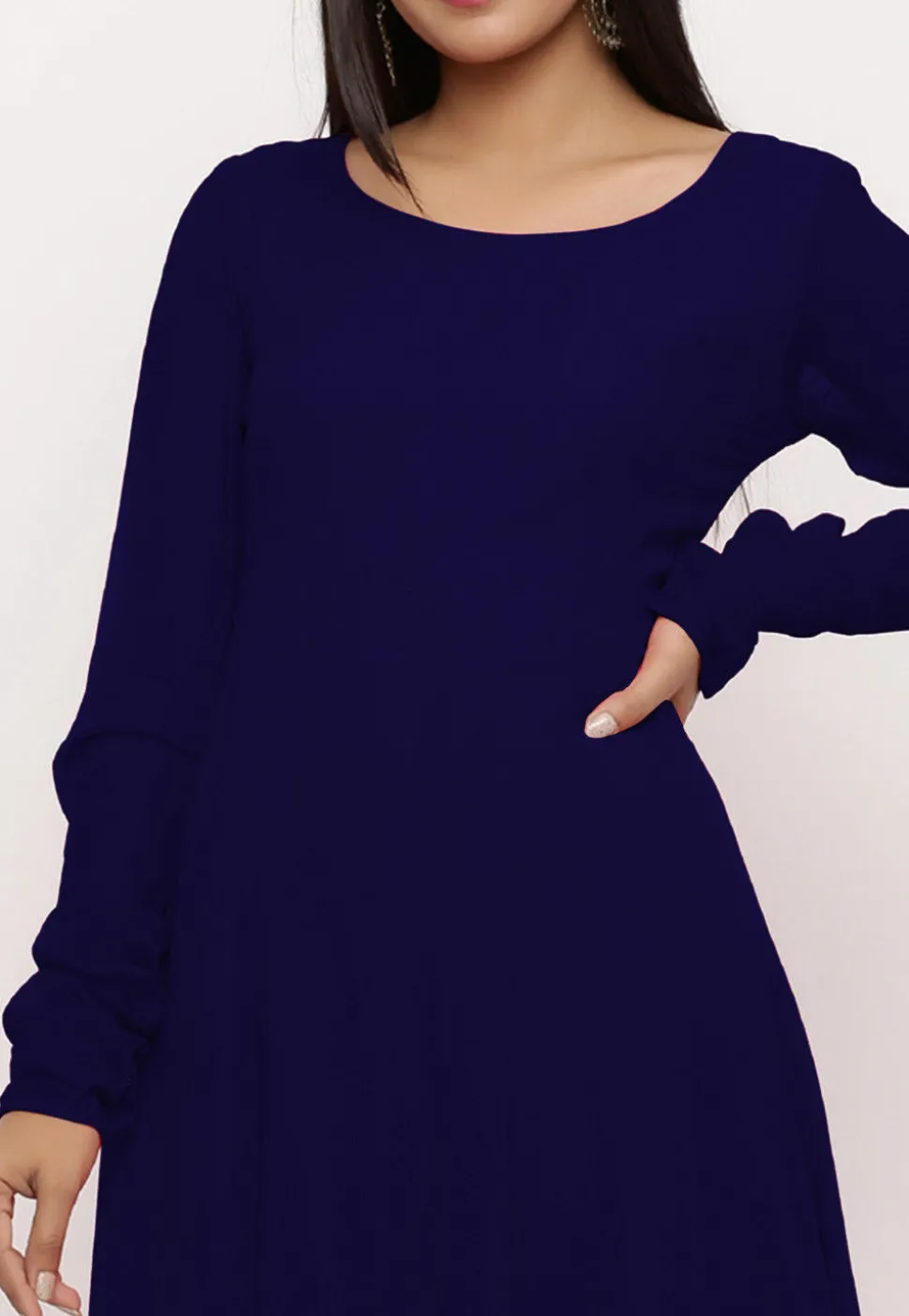 Solid Color Georgette Anarkali Kurta in Navy Blue