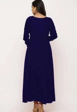 Solid Color Georgette Anarkali Kurta in Navy Blue