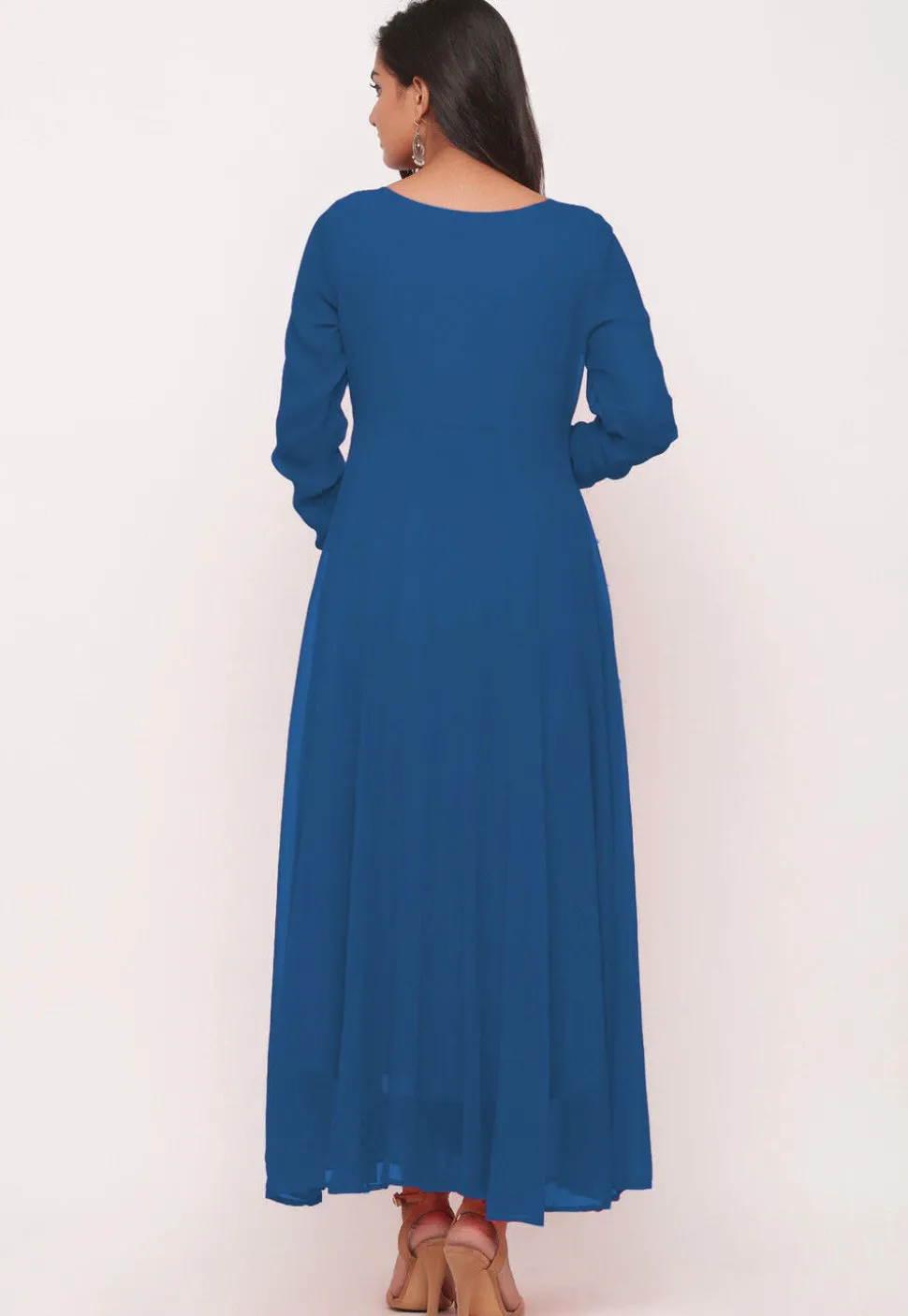 Solid Color Georgette Anarkali Kurta in Teal Blue