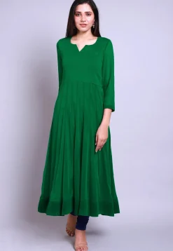 Solid Color Georgette Anarkali Kurta in Green