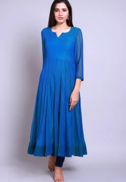 Solid Color Georgette Anarkali Kurta in Blue