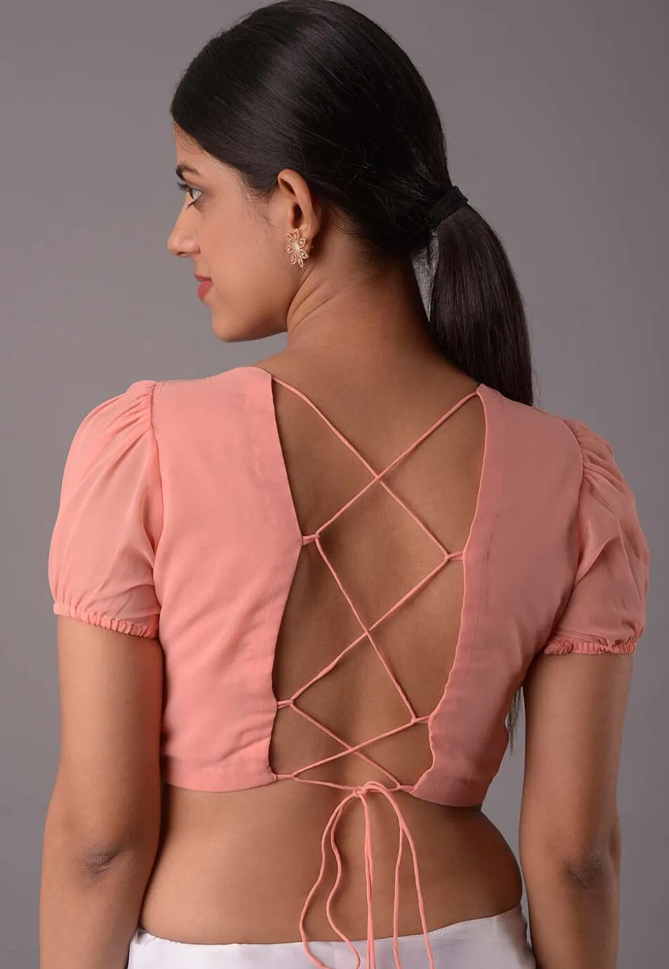 Solid Color Georgette Blouse in Peach