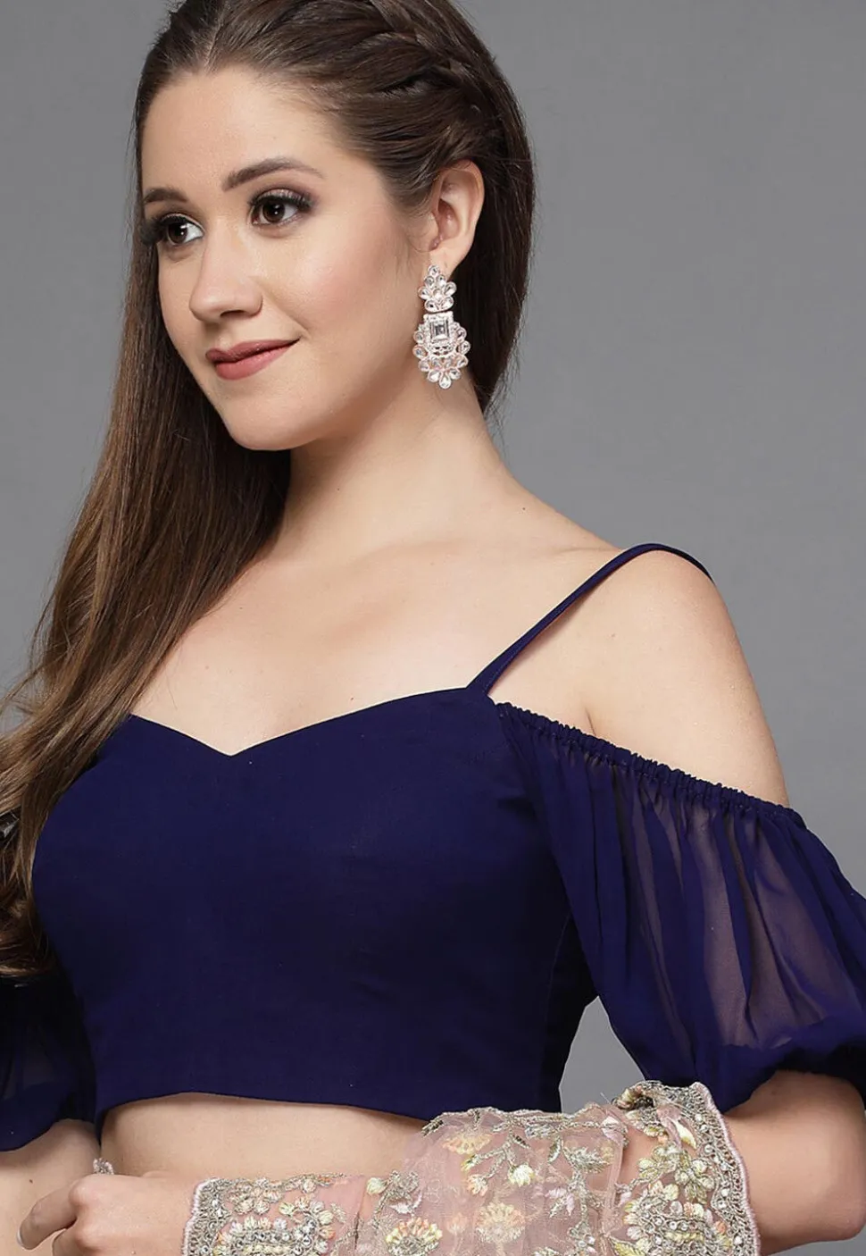 Solid Color Georgette Blouse in Navy Blue