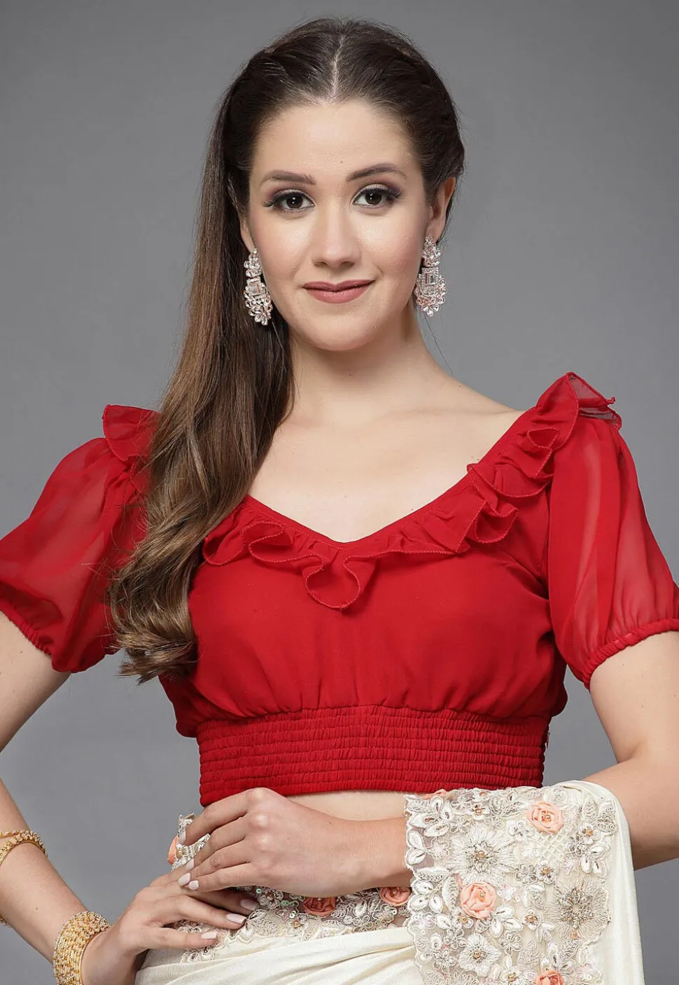 Solid Color Georgette Blouse in Red