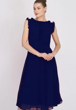 Solid Color Georgette Dress in Navy Blue