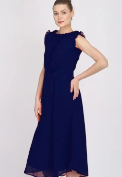 Solid Color Georgette Dress in Navy Blue