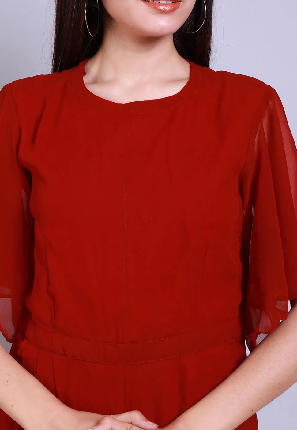 Solid Color Georgette Jumpsuit in Maroon
