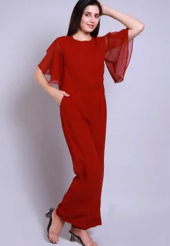 Solid Color Georgette Jumpsuit in Maroon