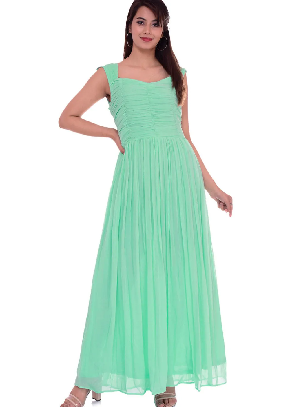 Solid Color Georgette Maxi Dress in Sea Green