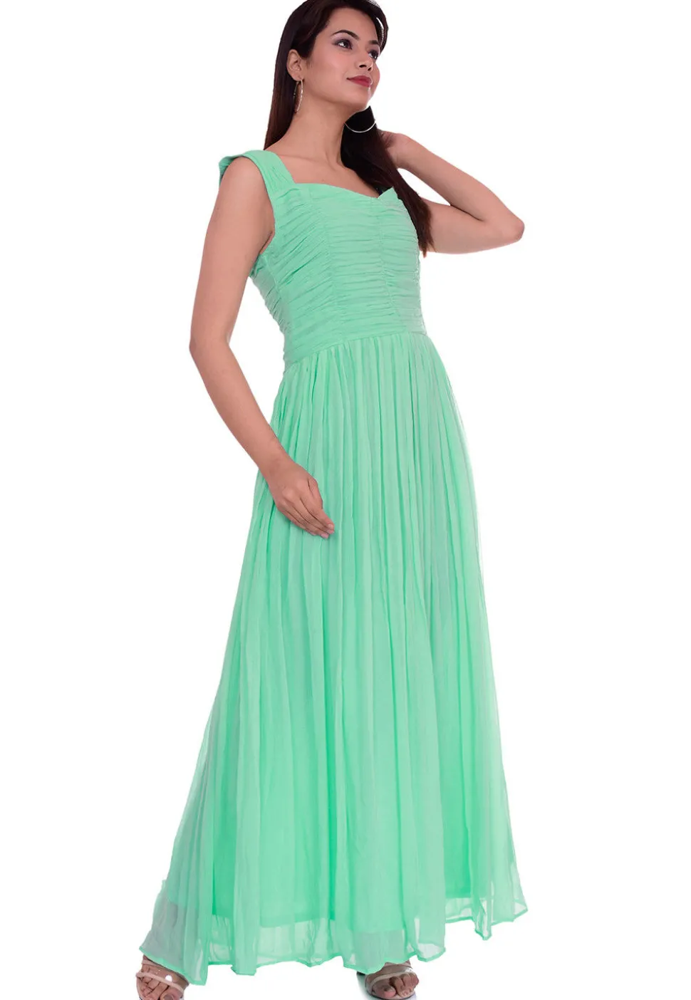 Solid Color Georgette Maxi Dress in Sea Green