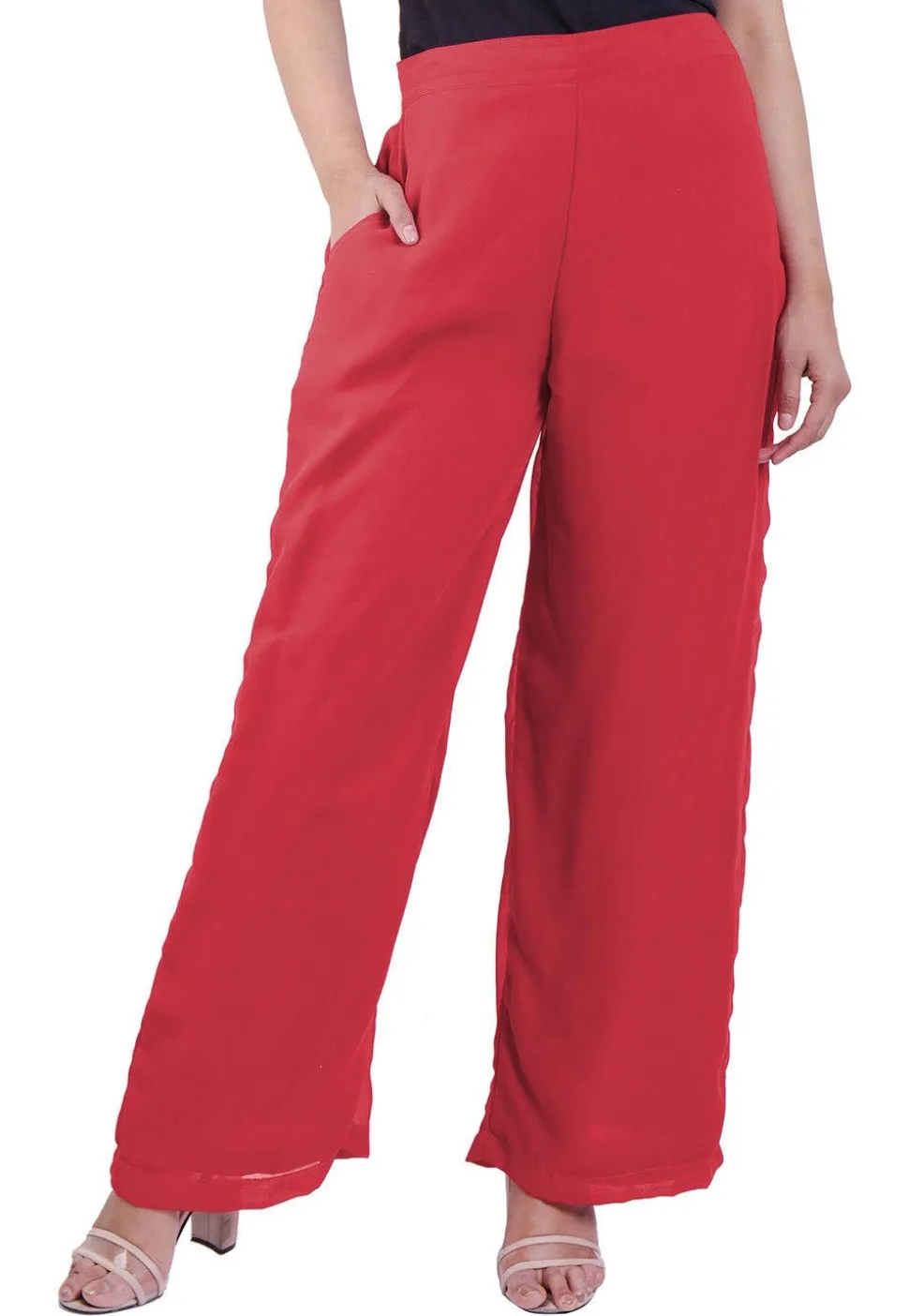 Solid Color Georgette Palazzo in Coral Pink