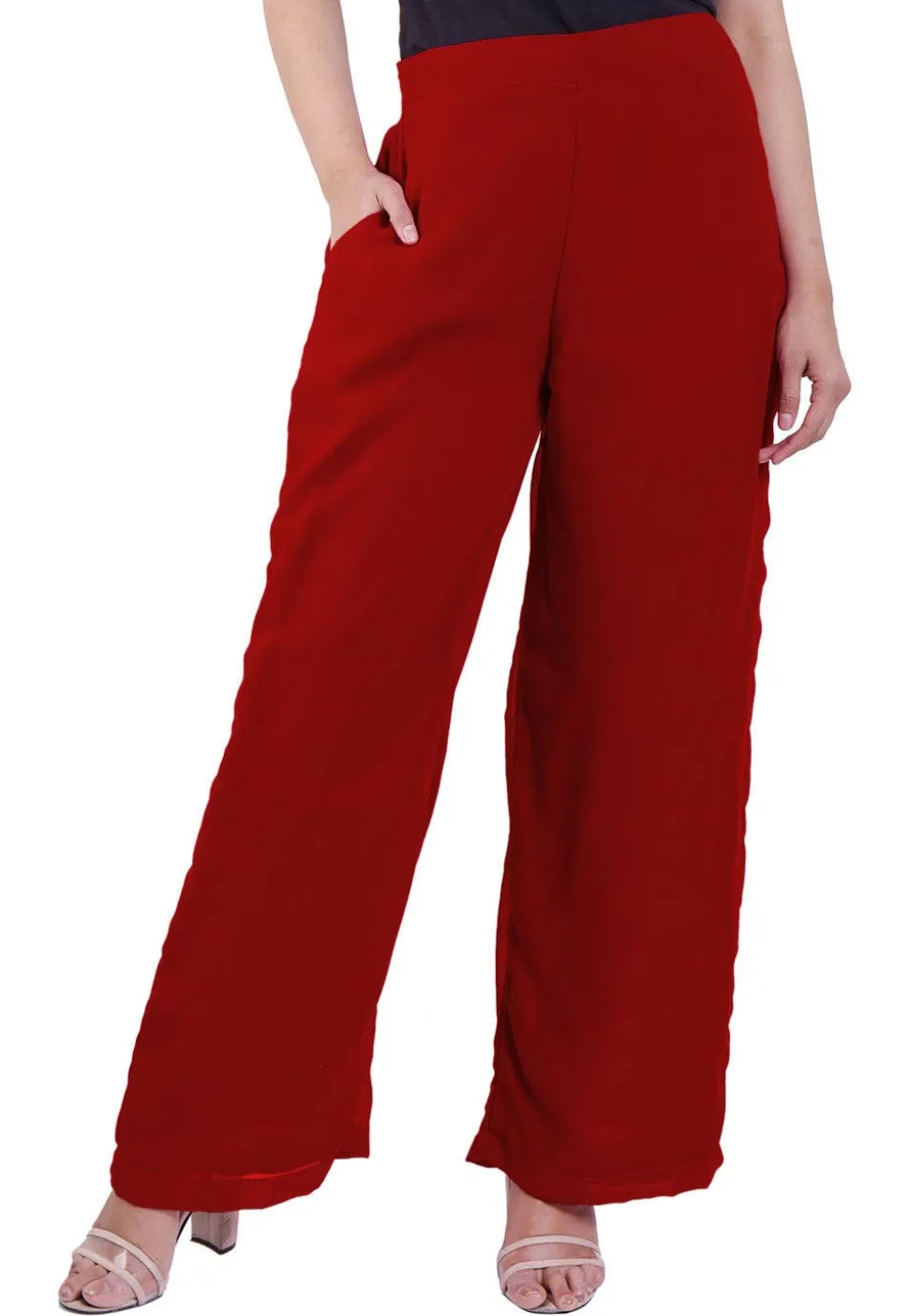 Solid Color Georgette Palazzo in Red