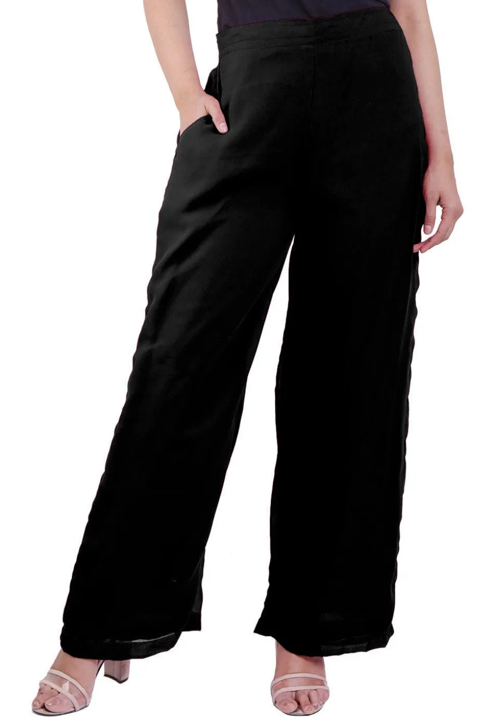 Solid Color Georgette Palazzo in Black