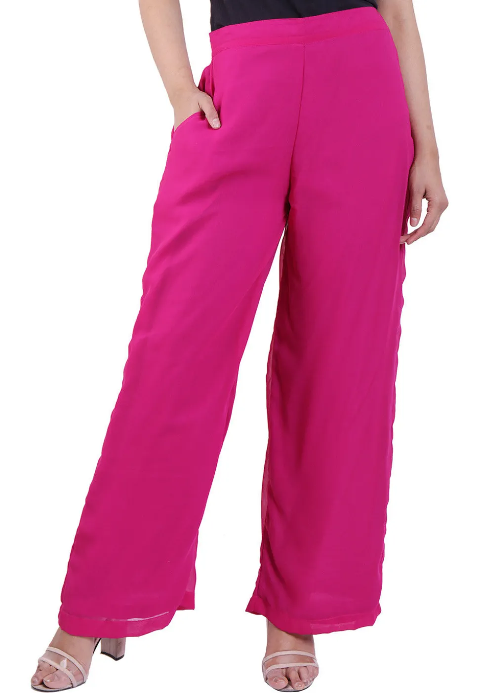 Solid Color Georgette Palazzo in Fuchsia