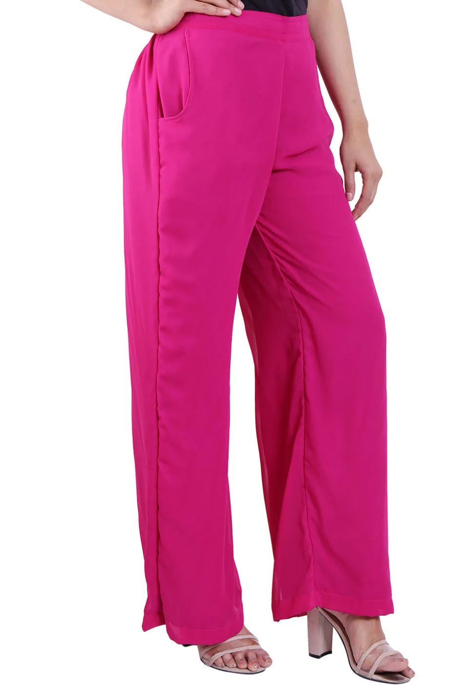 Solid Color Georgette Palazzo in Fuchsia