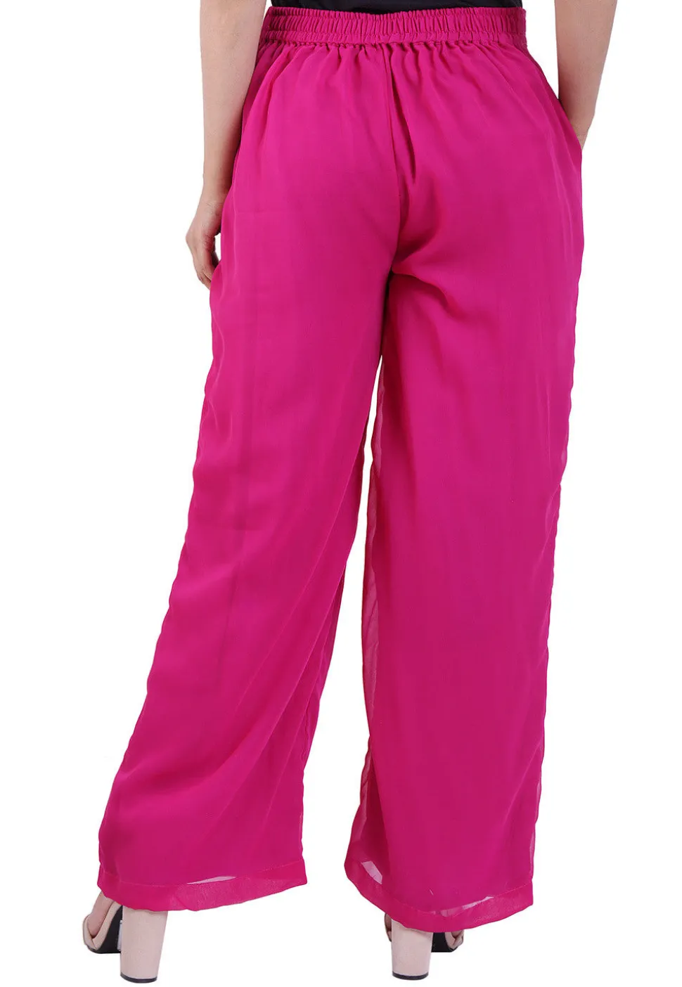 Solid Color Georgette Palazzo in Fuchsia
