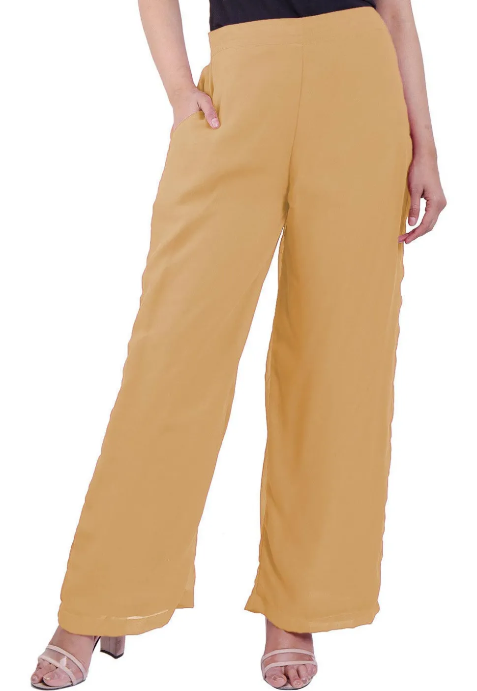 Solid Color Georgette Palazzo in Beige