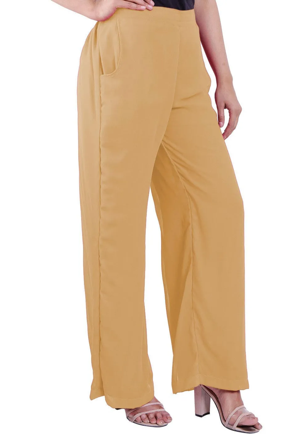 Solid Color Georgette Palazzo in Beige