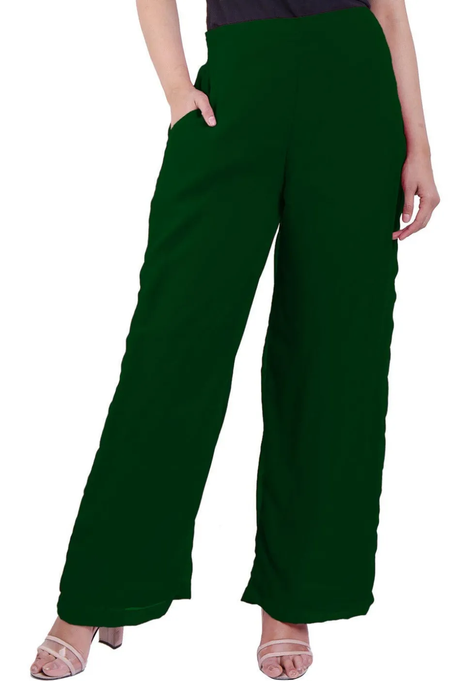 Solid Color Georgette Palazzo in Dark Green