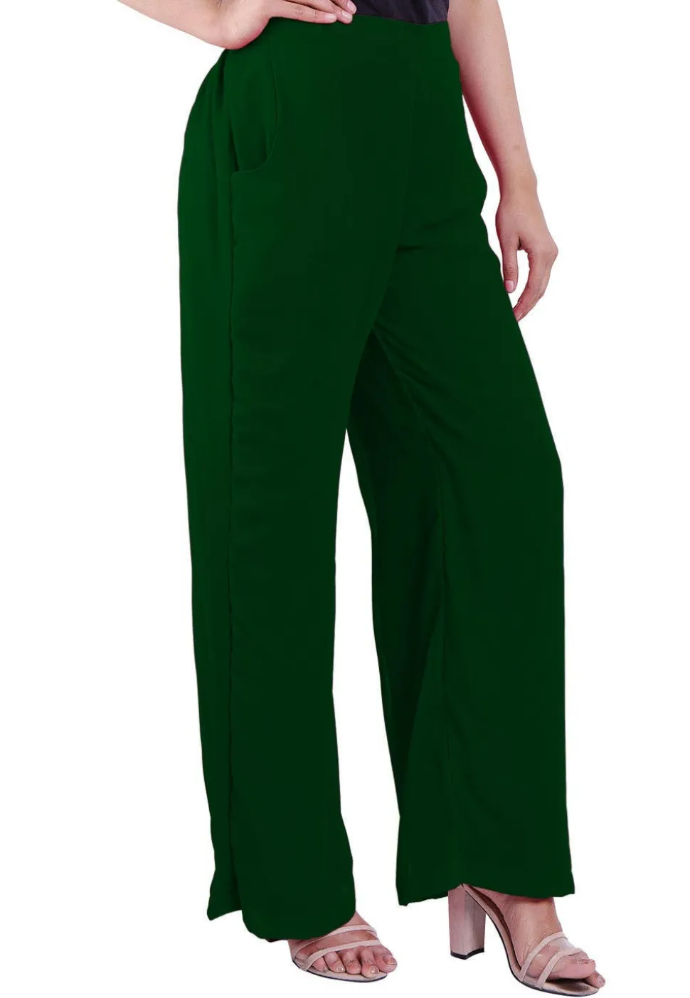 Solid Color Georgette Palazzo in Dark Green