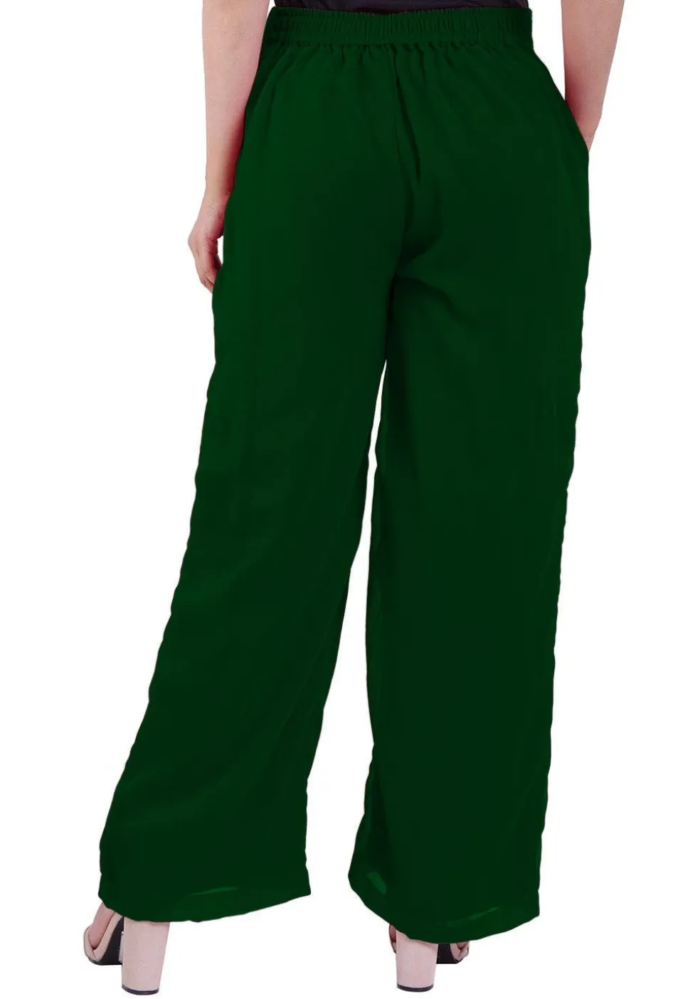 Solid Color Georgette Palazzo in Dark Green
