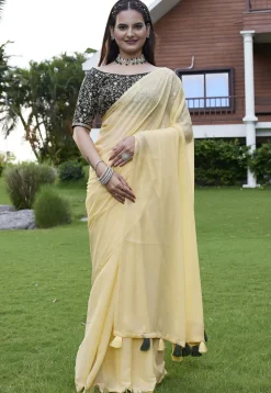 Solid Color Georgette Saree in Yellow