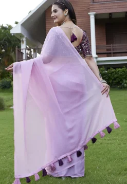 Solid Color Georgette Saree in Purple