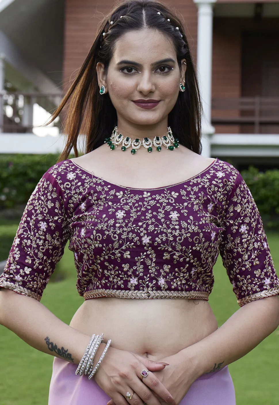 Solid Color Georgette Saree in Purple