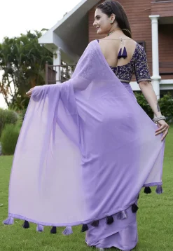 Solid Color Georgette Saree in Light Purple