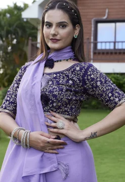 Solid Color Georgette Saree in Light Purple