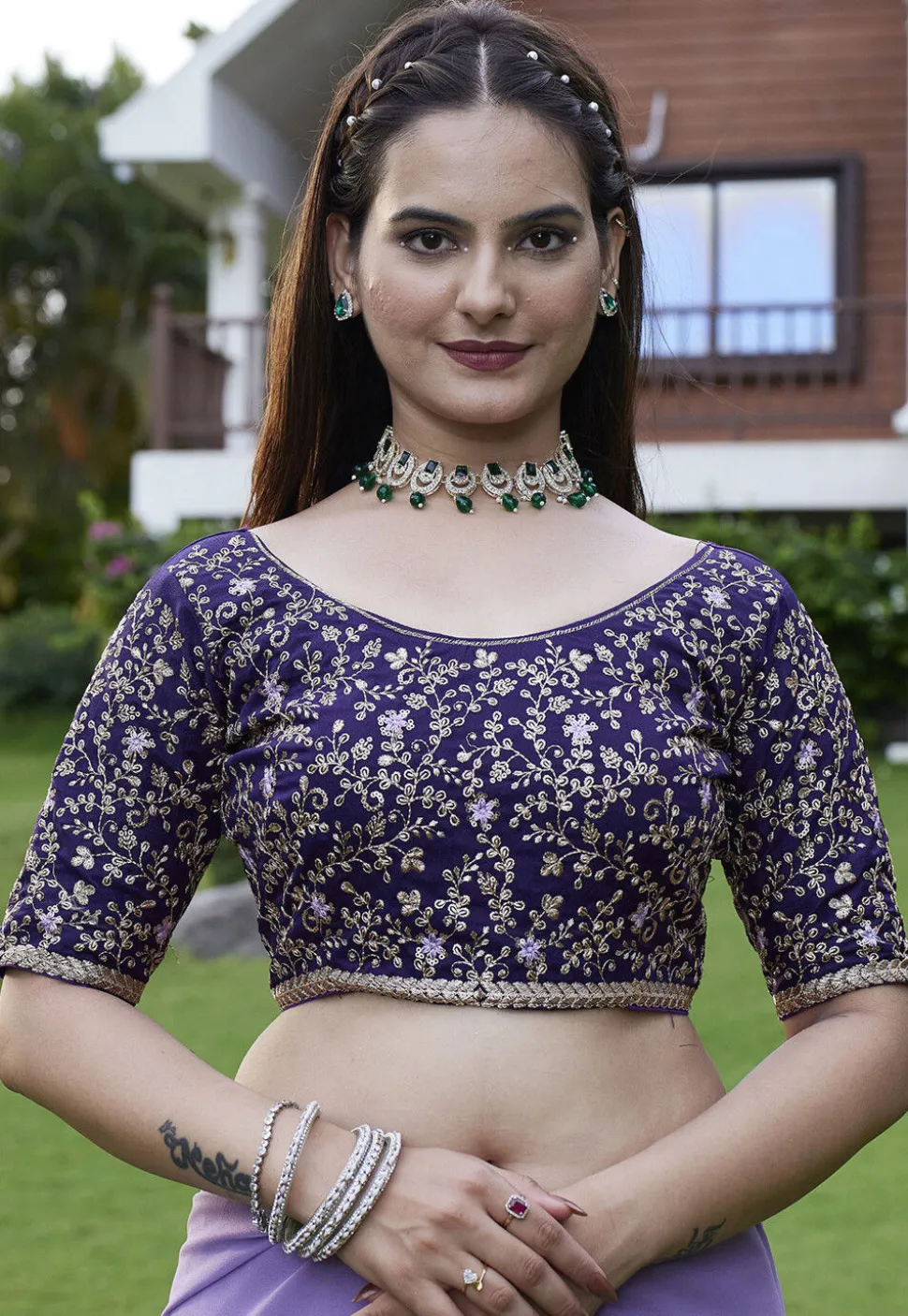 Solid Color Georgette Saree in Light Purple