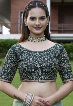 Solid Color Georgette Saree in Dusty Green