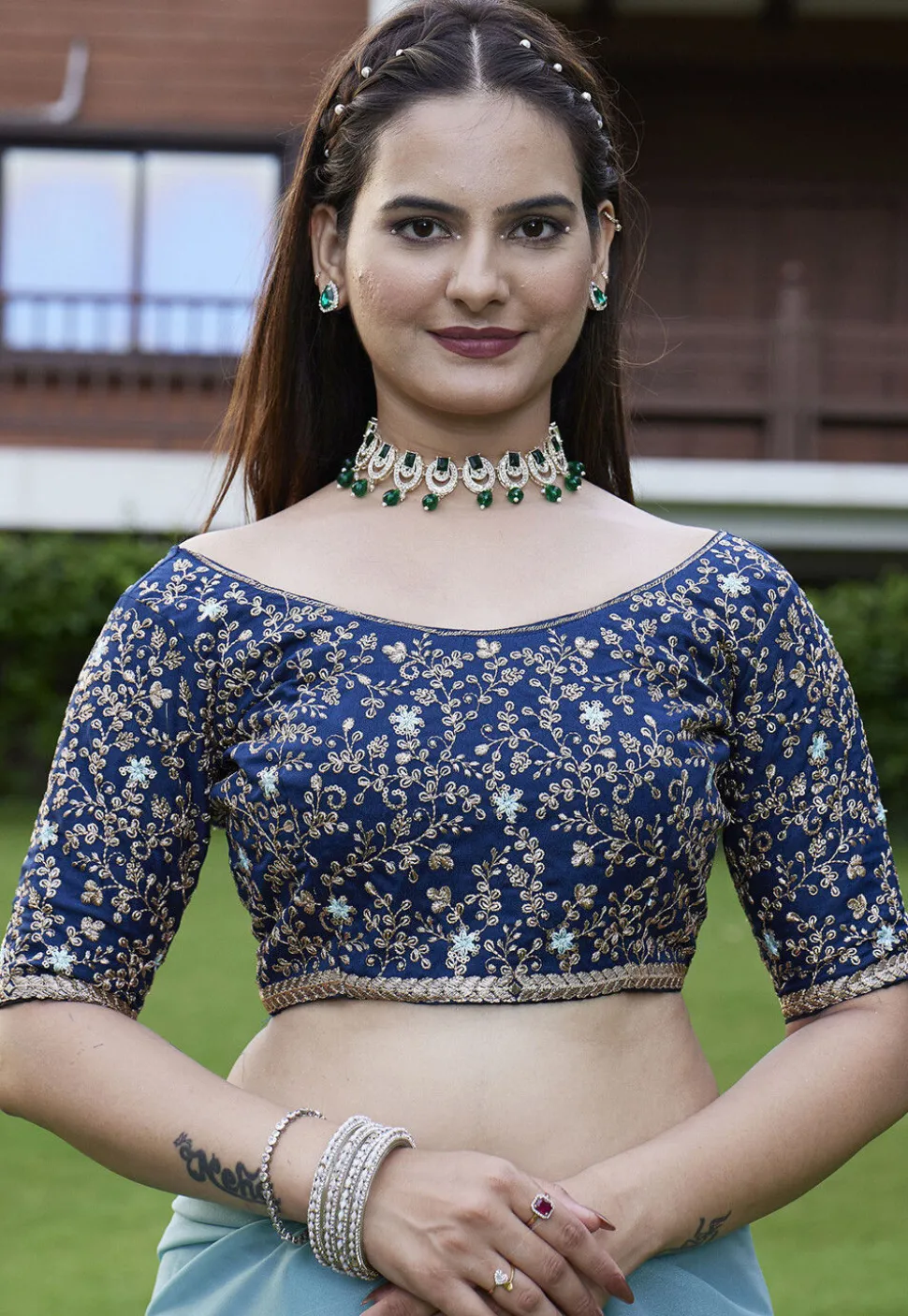 Solid Color Georgette Saree in Light Blue