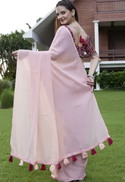 Solid Color Georgette Saree in Pink