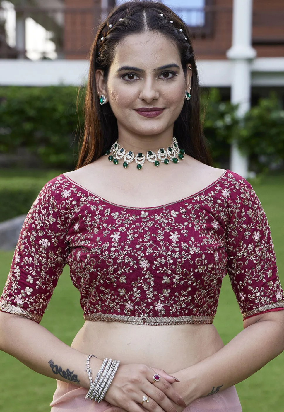 Solid Color Georgette Saree in Pink
