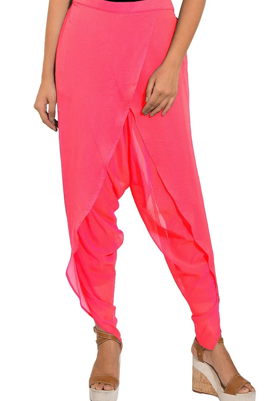 Solid Color Georgette Tulip Dhoti Pant in Pink