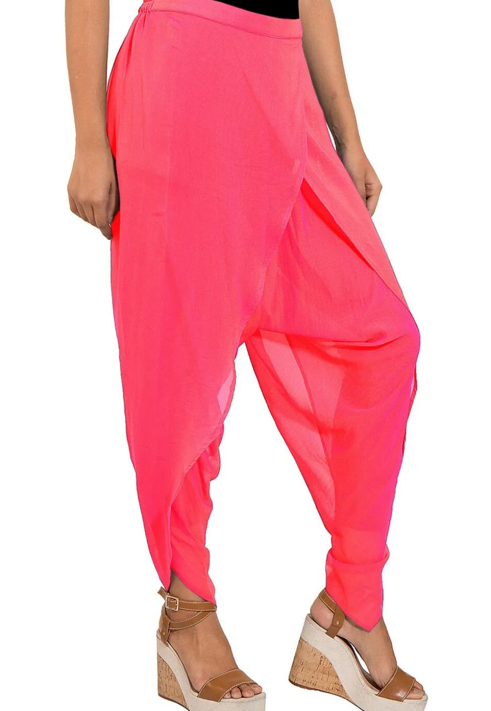 Solid Color Georgette Tulip Dhoti Pant in Pink