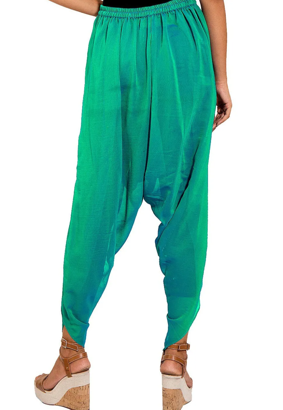 Solid Color Georgette Tulip Dhoti Pant in Teal Green
