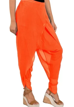 Solid Color Georgette Tulip Dhoti Pant in Orange