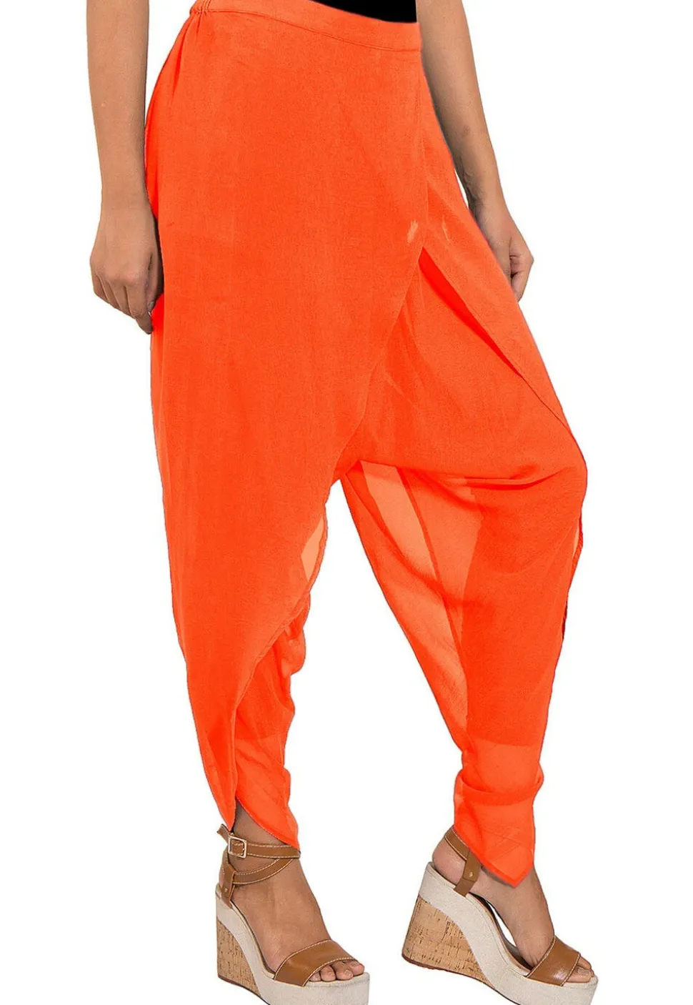 Solid Color Georgette Tulip Dhoti Pant in Orange