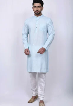 Solid Color Ghicha Silk Dhoti Kurta in Sky Blue